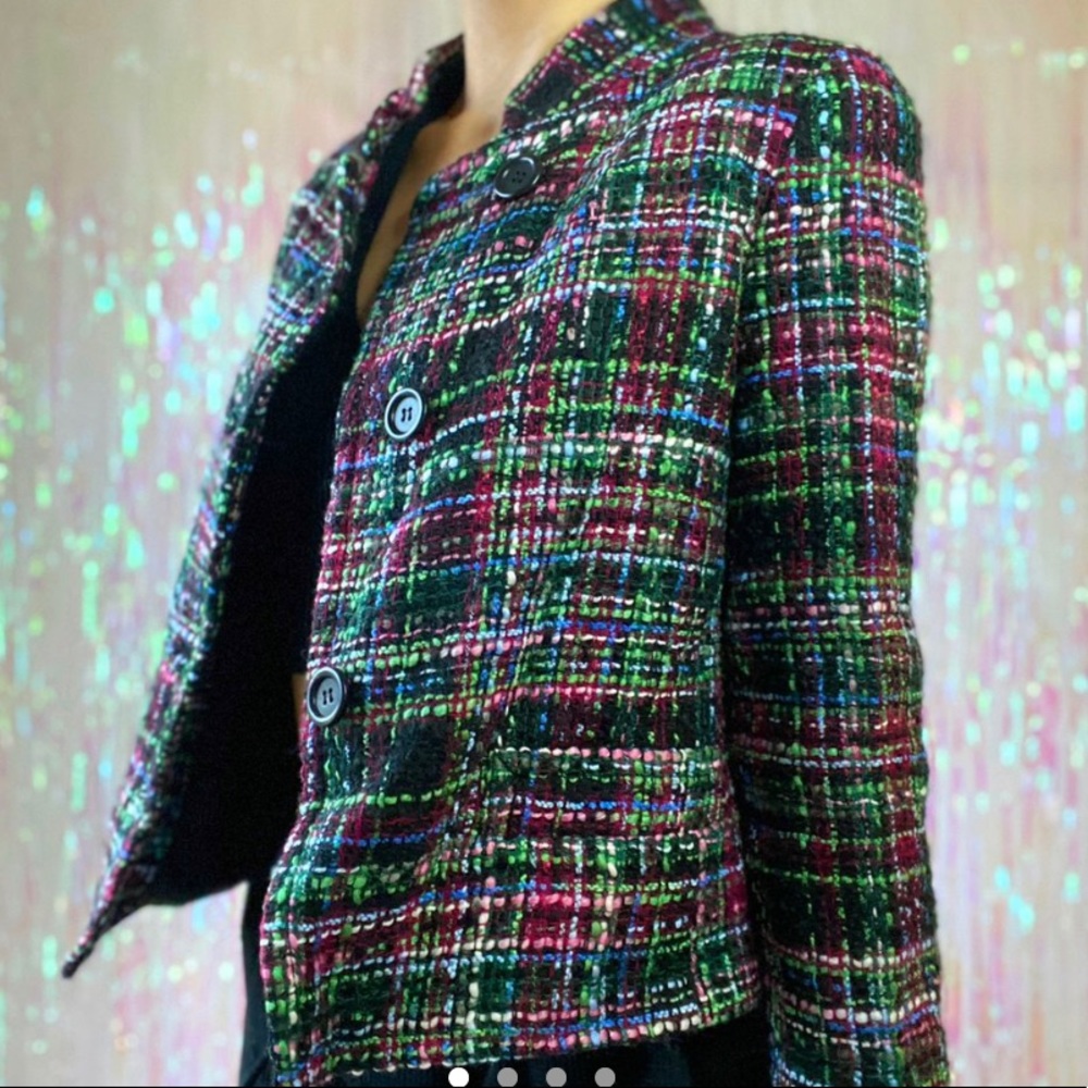 Black multicolor petite tweed blazer